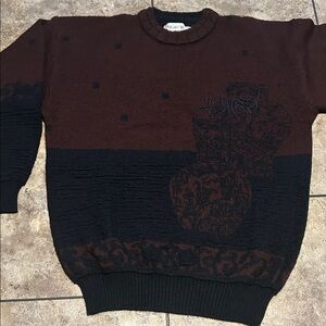 Bugatchi Brown and Black Crewneck Sweater with Jacquard Detail